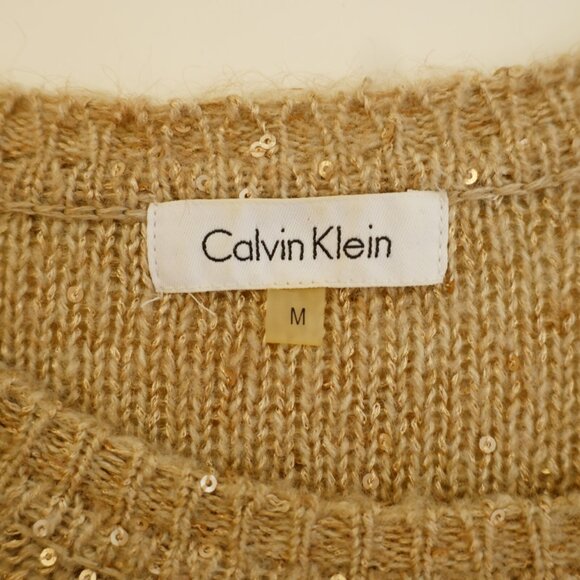 Calvin Klein Medium Knit Brown Pink Sequin Scoop Neck Sweater Polyester Nylon - Picture 7 of 8